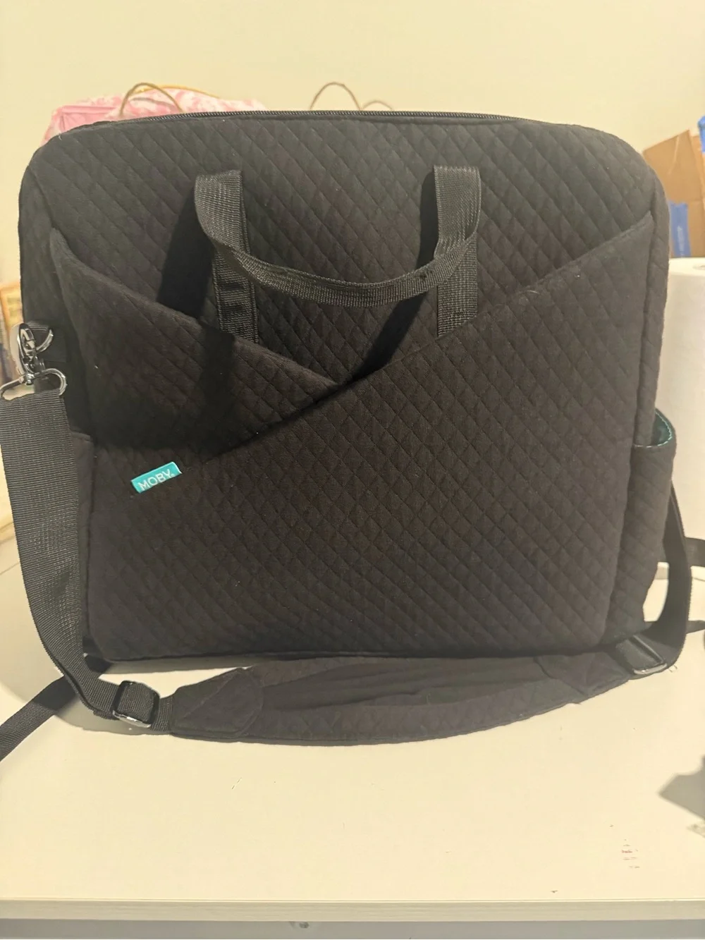 Moby Black Quilted Diaper Bag/Backpack Tote